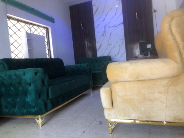 Dual Colour High Quality  Fabric Chair With Golden Legs - Image 5