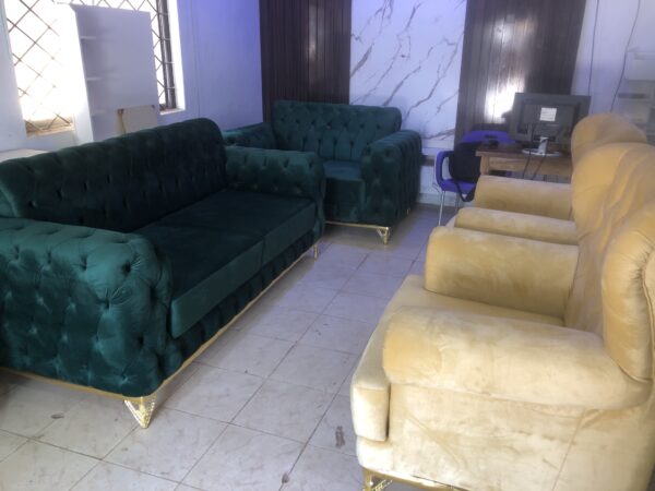 Dual Colour High Quality  Fabric Chair With Golden Legs - Image 3