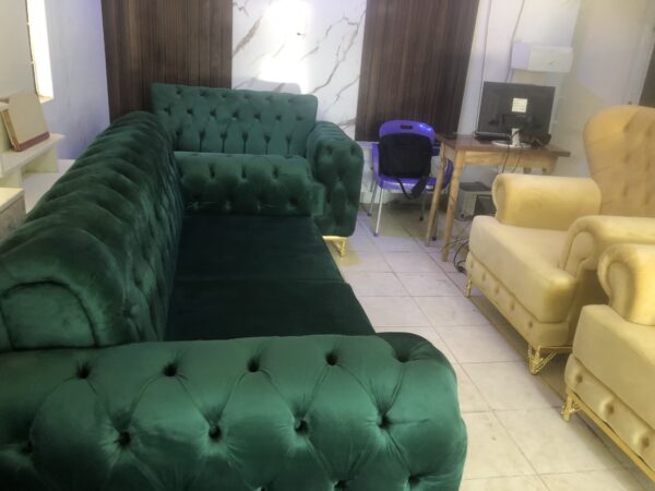 Dual Colour High Quality  Fabric Chair With Golden Legs - Image 2