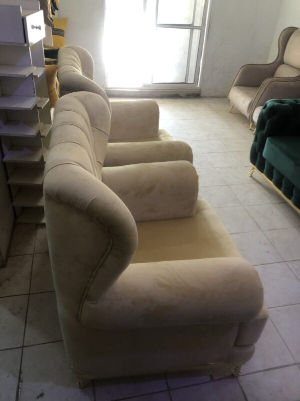 Dual Colour High Quality  Fabric Chair With Golden Legs - Image 4